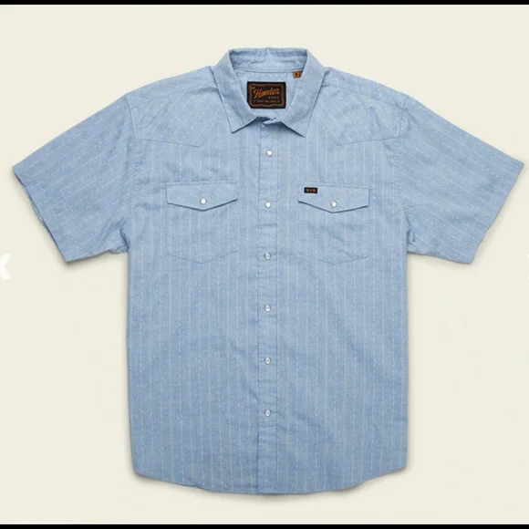 HOWLER H Bar B Snapshirt L Blue chambray subtle pattern - Picture 1 of 3
